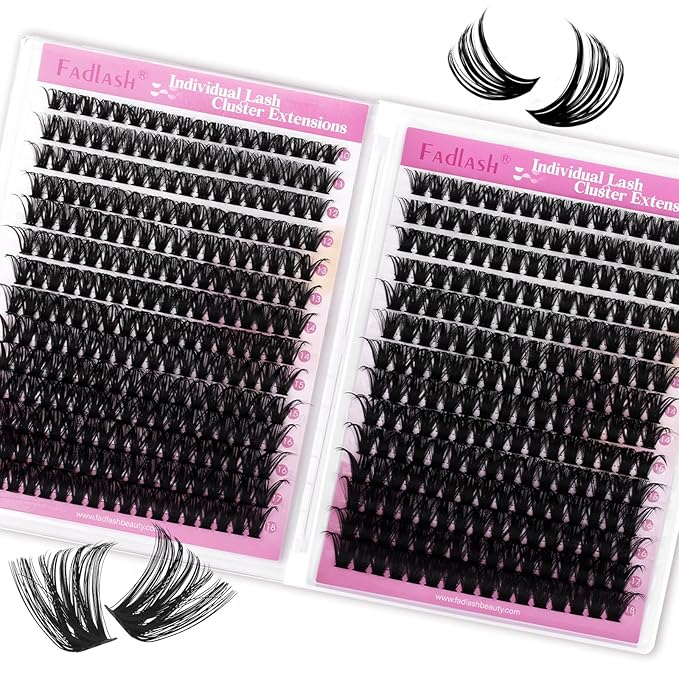 FADLASH Lash Clusters 60D+80D Fluffy Eyelash Clusters 10-18mm Clusters Eyelash Extensions D Curl Individual Lashes Natural and Volume DIY Lash Extensions