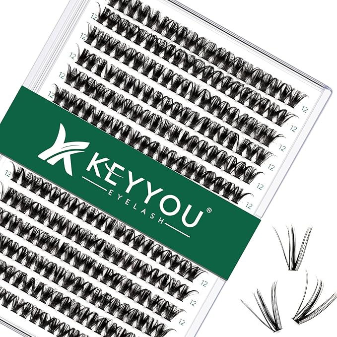 Lash Clusters 300pcs Individual Lashes 50D 0.07C Curl 12mm DIY Eyelash Extension KEYYOU Large Tray Volume Soft&Natural Cluster Lashes(50D-0.07C,12)