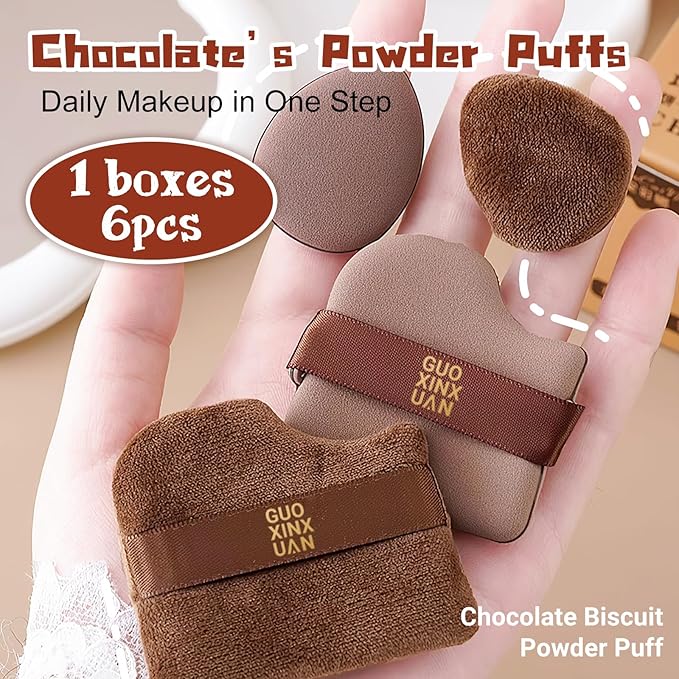 12 PCS Quick Makeup Foundation Puff Set,Foundation Sponge Puff,Cushion Puff,Mini Powder Puff Collection(2 Box of 6 PCs) Guoxiaoniu Chocolate Color Quick Makeup Foundation Puff Set
