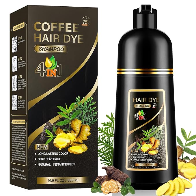4 in 1 Hair Dye Shampoo for Gray Hair, Semi-Permanent Instant Light Brown Hair Color Shampoo for Women and Men, Herbal Ingredients Hair Care, 100% Grey Coverage 500ml