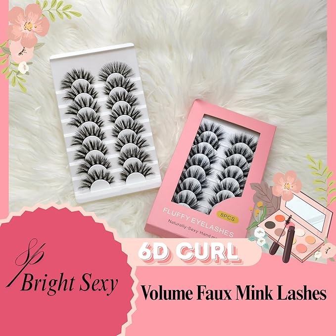 False Eyelashes Manga Anime Lashes Wispy Volume Fake Lashes Invisible Band for Cosplay 8 Pairs Faux Mink Natural Look Spiky Eyelash Strips 17MM (Bright Sexy)