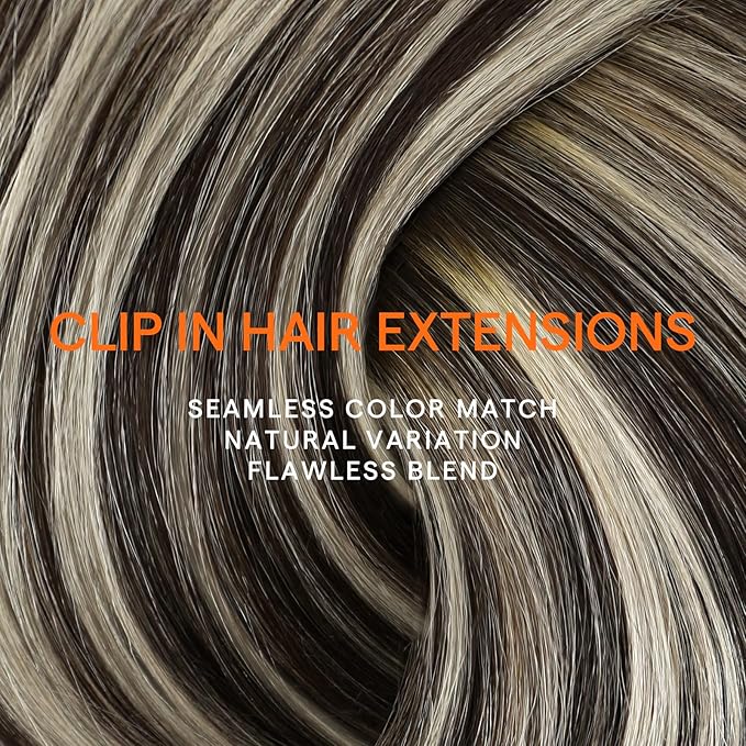 Full Shine Clip in Hair Extensions Balayage Human Hair Extensions Clip ins Dark Brown to Platinum Blonde Hair Clip in Extensions Natural Straight Hair for Highlights 22 Inch 7 Pcs 120 G