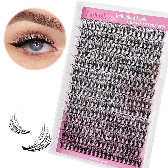 FADLASH Lash Clusters Extensions Large Tray Individual Lashes Natural Soft 20D D Cur Natural Long Black Faux Mink Volume Lash Extensions Reusable Artificial Eyelashes (20D-0.07-D, 15mm)