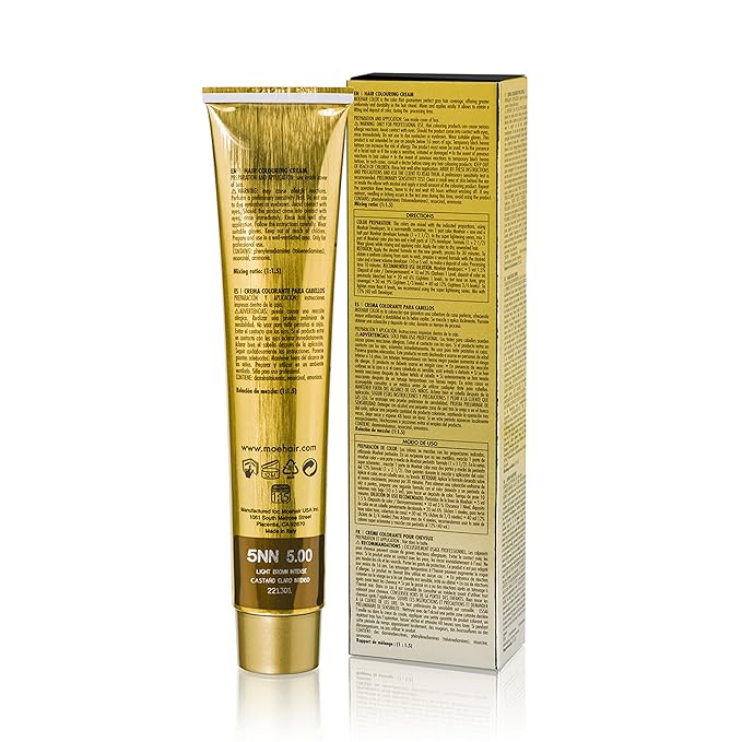 MOEHAIR 5NN Permanent Hair Color (Light Brown Intense) | Hair Dye for 100% Gray Coverage | Infused with Keratin | Adds Shine & Smoothens Hair | Non-Drippy | Double Pigmented (3.38Oz)