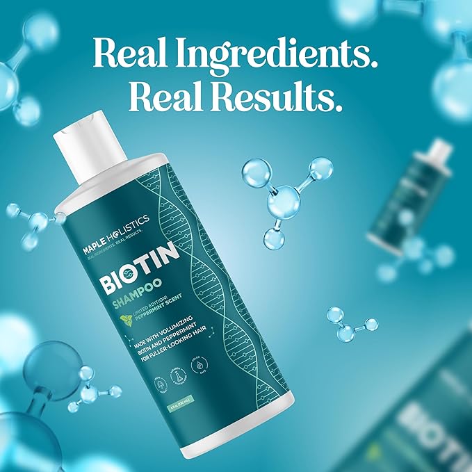 Volumizing Biotin Shampoo for Thinning Hair - Thin Hair Shampoo with Peppermint Argan and Essential Oils for Hair Care - Vegan Sulfate Free Shampoo for Damaged Dry Hair Paraben and Cruelty Free (Mint)