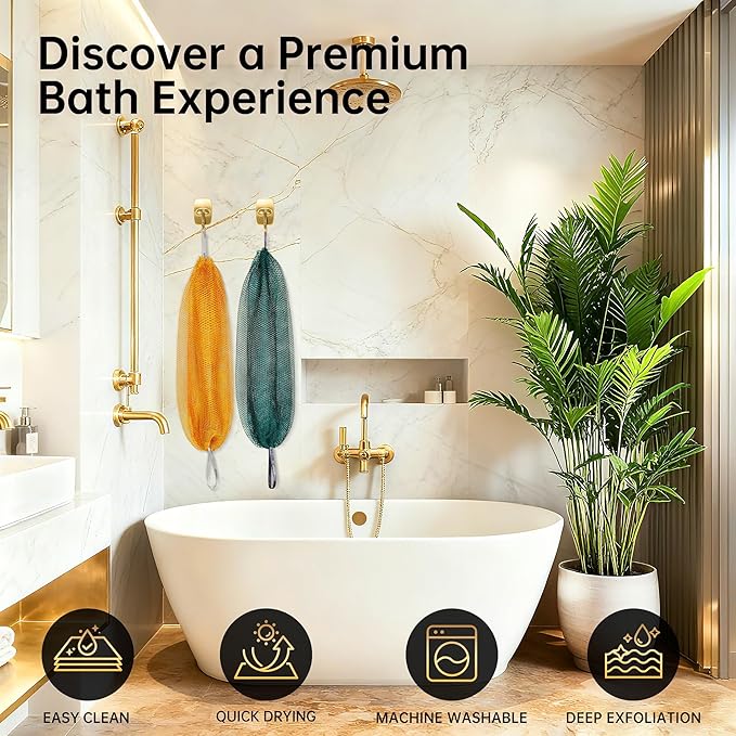 African Net Sponge Afro Scrub - Authentic African Wash Cloths Exfoliating Body Sponges for Showering Back Scrubber Exfoliator Shower Loofah for Body Care Bath Accessories Off White + Sky Blue ARCH&M