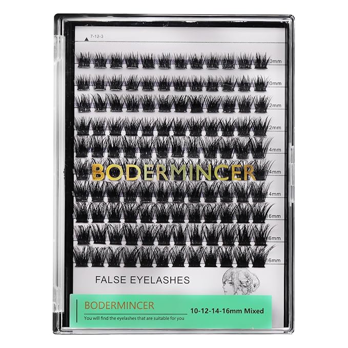 Bodermincer 120 Clusters 10mm+12mm/12mm+14mm/14mm+16mm Mixed Wide Cluster False Eyelash Individual Cluster EyeLashes Grafting Fake False Eyelashes Eyelash Extension (Black 8-10-12-14mm Mixed)