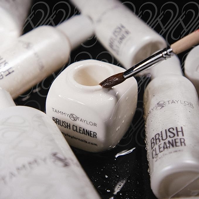 Tammy Taylor Acrylic Nail Brush Cleaner Liquid, Removes Solid Gel Nail Polish, Acrylic Dip Powder, All-in-One Poly Gel Slip Solution + Kolinsky Sable Nail Brush Conditioner, Cleaner & Restorer (16oz)