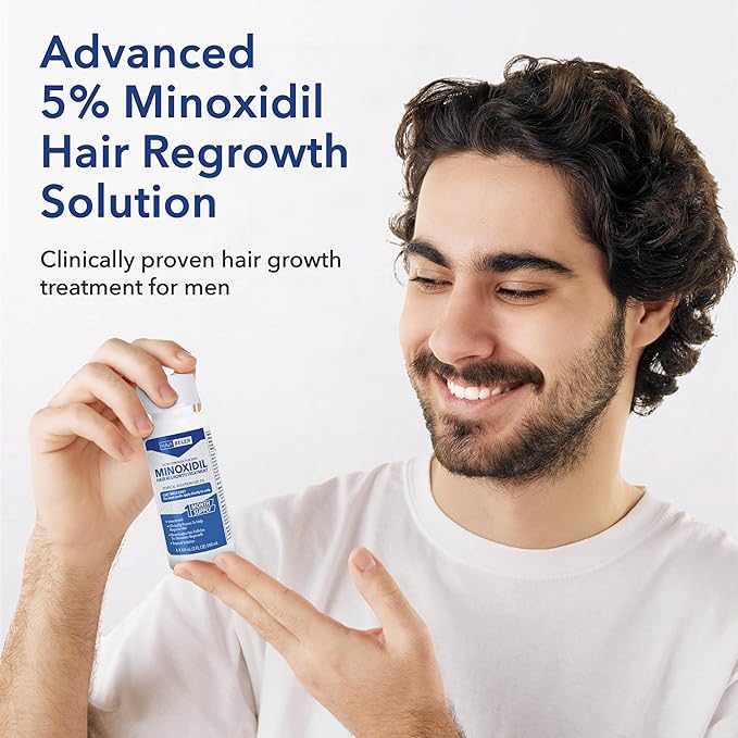Liquid Minoxidil Men 5% Percent - Extra Strength Advanced Topical Solution for Regrowth Serum Drops - Clinically Proven Growth Treatment for Hims Hair Loss 1 Pack as 1 Month Supply Kit