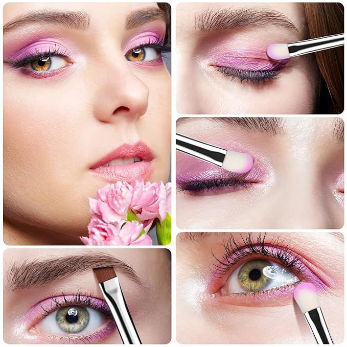 Eye Makeup Brush Set, 6 Pcs Professional Blending Eyeshadow Makeup Brushes for Concealer Eyebrows Eyeliner, Soft Hairs & Wood Handle (black and silver)…