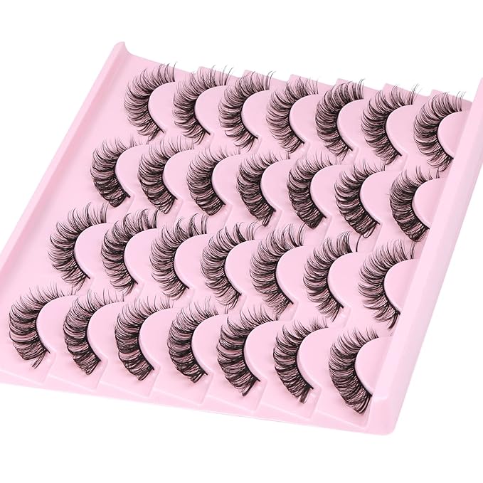 Russain Strip Lashes D-Curly False Eyelashes Natural Look Wispy Cat Eye Lashes that Look Like Eyelash Extensions 3D Lashes Pack