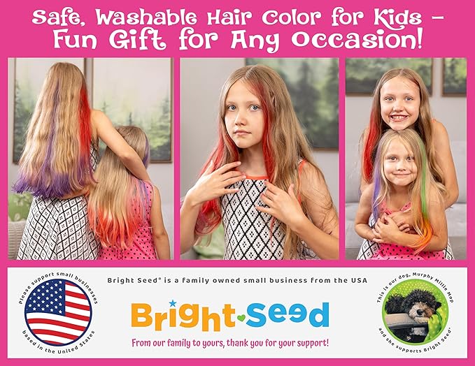 Bright Seed Hair Chalk For Girls Washable, Temporary Hair Color, Paint & Dye for Kids, Makeup Kit of 10 colors, Great Toy & Birthday Gifts for Kids Age 5 6 7 8 9 10 11 12 13, Craft for Tween & Teen