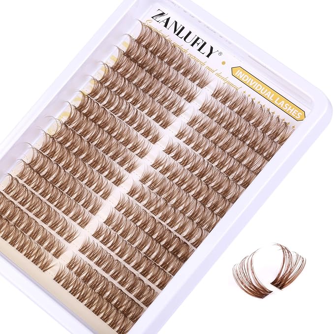 Brown Lash Clusters Natural Individual Lashes Cat Eye Eyelash Clusters D Curl Wispy DIY Lashes Extensions Brown Cluster Eyealshes Extension (10-16MM)