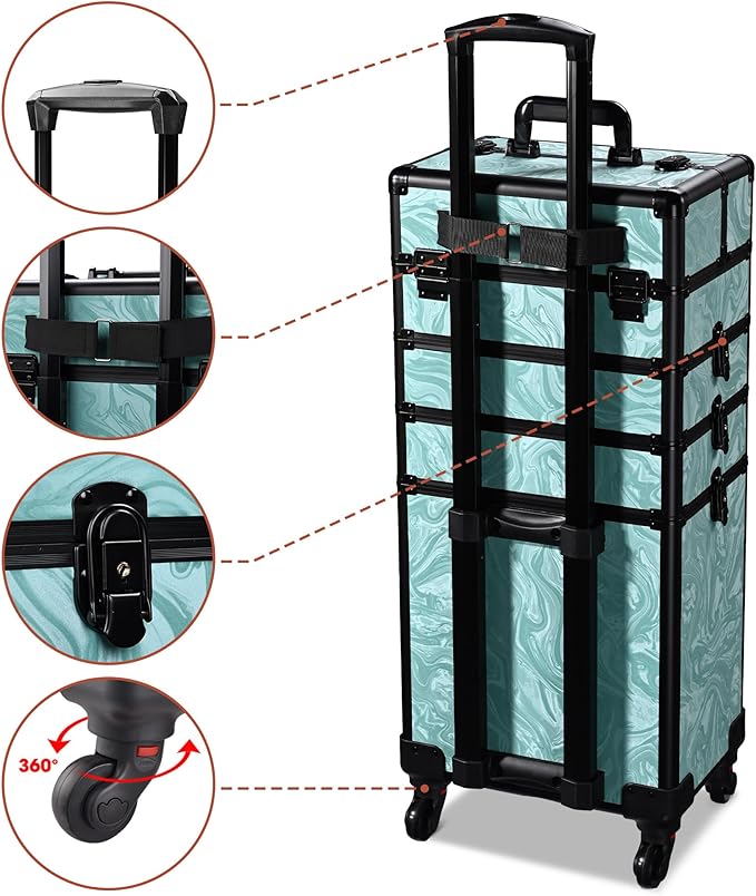 BYOOTIQUE 4in1 Rolling Makeup Organizer Cart Beautician Travel Makeup Case on Wheels for Nail Tech Manicurist Beautician Beauty Salon,CoyoteButtes Vitality