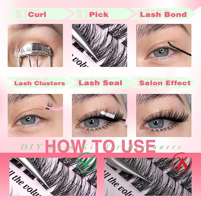 Focipeysa Natural Lash Clusters Eyelash Clusters Natural Wispy Lash Extensions Cat Eye Eyelashes Extension C-curl Individual Eyelashes Extensions 10-16mm Eyelashes Clusters DIY Lashes