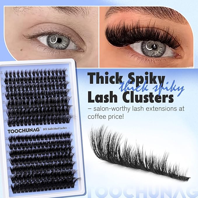 Lash Clusters 200D+260D Thick Eyelash Clusters 24mm Long Cluster Eyelash Extensions Spiky Wispy Lash Extension D Curly Cluster Lashes 224pcs DIY Individual Eyelashes by TOOCHUNAG