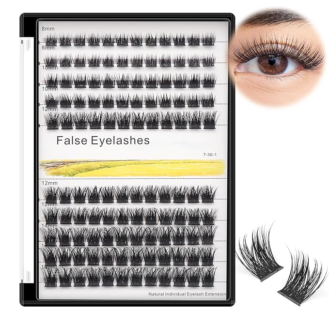 Bodermincer 120 Clusters M01# Black 8-10-12-14mm/14-16-18-20mm MIX Cluster False Eyelash Individual Cluster EyeLashes Grafting Fake False Eyelashes Eyelash Extension (M01# Black 8-10-12-14mm Mixed)