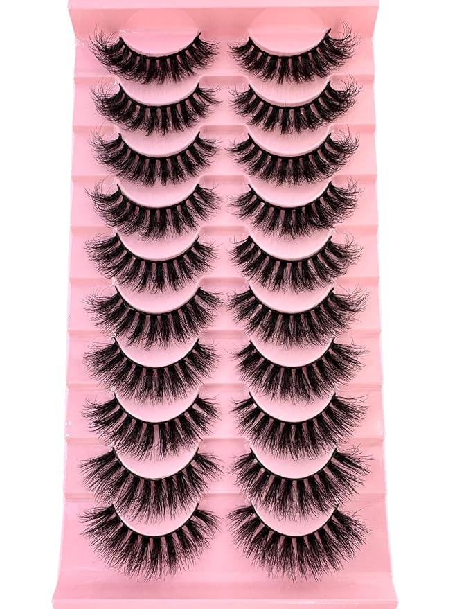 HBZGTLAD New 10 Pairs 3D Mink Lashes False Eyelashes Handmade Wispy Fluffy Long Lashes Natural Eye Makeup Tools Eye Lashes (7-4)