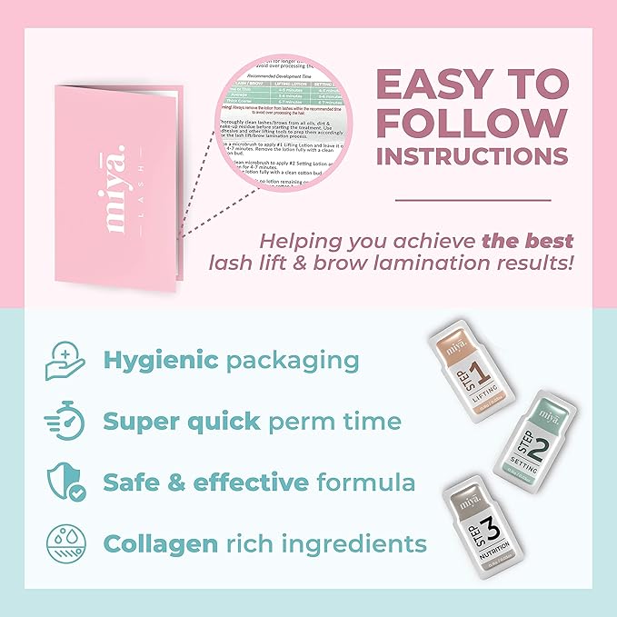MIYA LASH 2 in 1 Brow Lamination & Lash Lift Lotion Set | Sachet Refill for Lash Lift Kit & Eyebrow Perm | Fast Acting 3-Step Lifting, Setting Lotions with Nutrition Serums | 10 Treatments | Salon Use