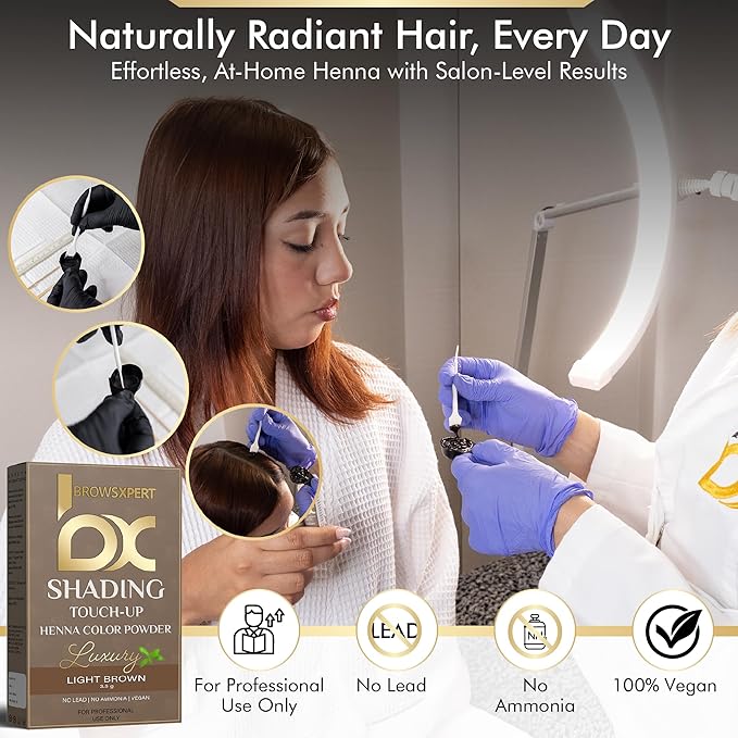 BROWSXPERT Gentle Spot Henna Hair Dye With Mixing Dish, Exclusive Stir and Brush + Follow Instructions | 3.5g | Light Brown