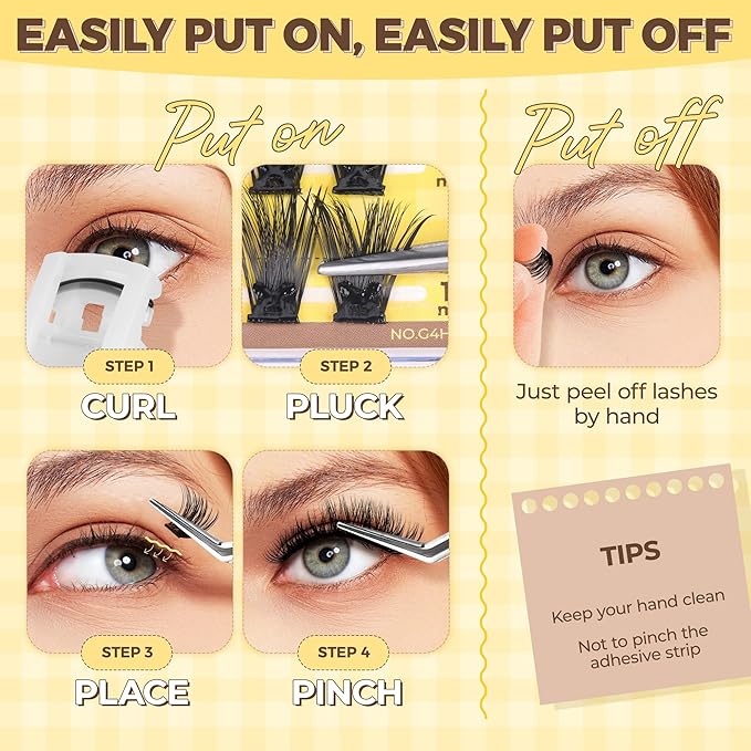 PopUp Self Adhesive Eyelashes Clusters, Press On Lashes Pre Glued Eyelash Extension Kit with Lash Tweezer,10-16mm No Glue No Remover Needed Self Adhesive Lashes Clusters NM03