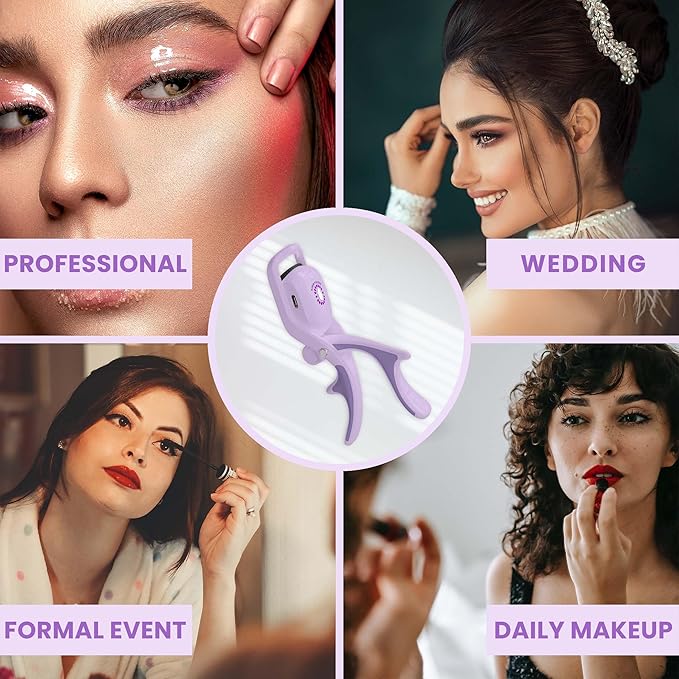 Electric Heated Eyelash Curler Kit Hot Lash Therapy Professional Eyelash Tools Battery Powered Lash Lifter Rechargeable Clamp for Various Eye Types Plastic Material (Colour Purple)