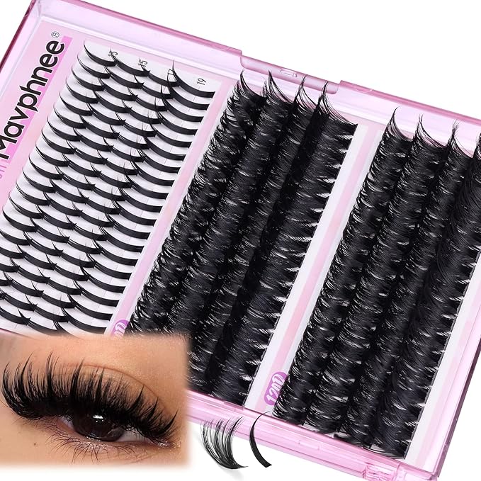 Spikes Lash Extensions Russian Lash Clusters Spiky Individual Eyelashes 100D 120D Volume Cluster Eyelash Extensions 224 Pcs D-Curly Cluster Lashes Hybrid Eyelash Cluster by Mavphnee (12-19MM)