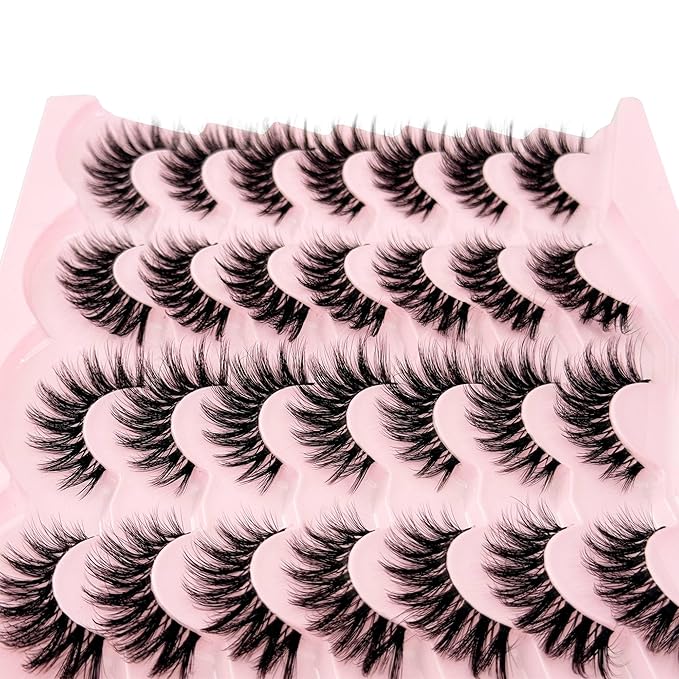 Cat Eye Lashes Yasnai False Eyelashes Volume Thick Lashes 16mm Wispy Cat Eye Fake Lashes Natural Eyelashes 14 Pairs Pack