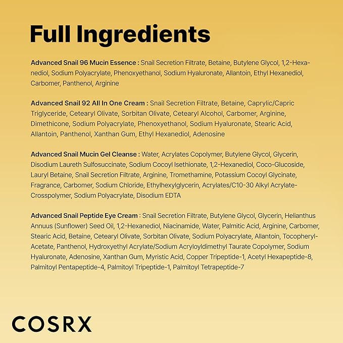 COSRX All About Snail Mucin Korean Skin Care Set, Mini Travel Essentials, Travel Size Gift Set with Snail Mucin Face Wash, Serum, Moisturizer & Eye Cream, Rejuvenating Kit, Stocking Stuffers