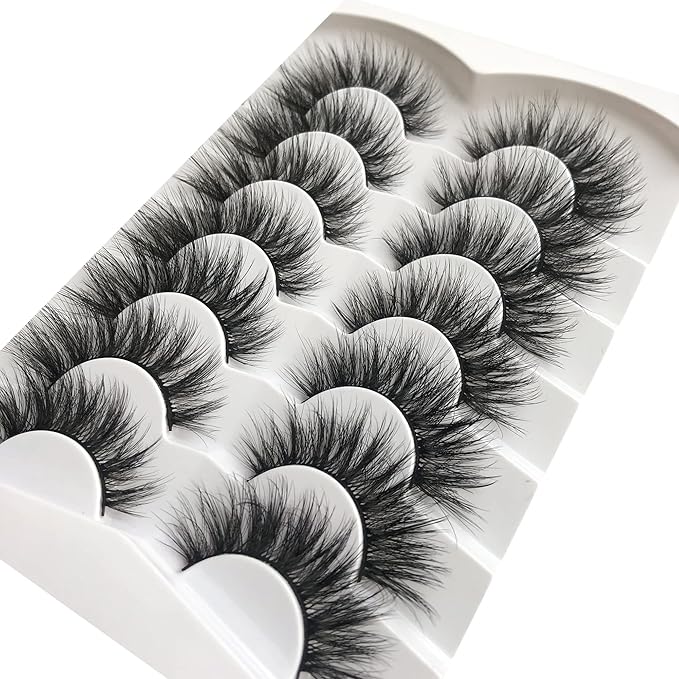Pooplunch False Eyelashes 8D Cat Eye Volume Wispy Clusters Faux Mink Lashes Fake Eyelash Strips 7 Pairs Pack