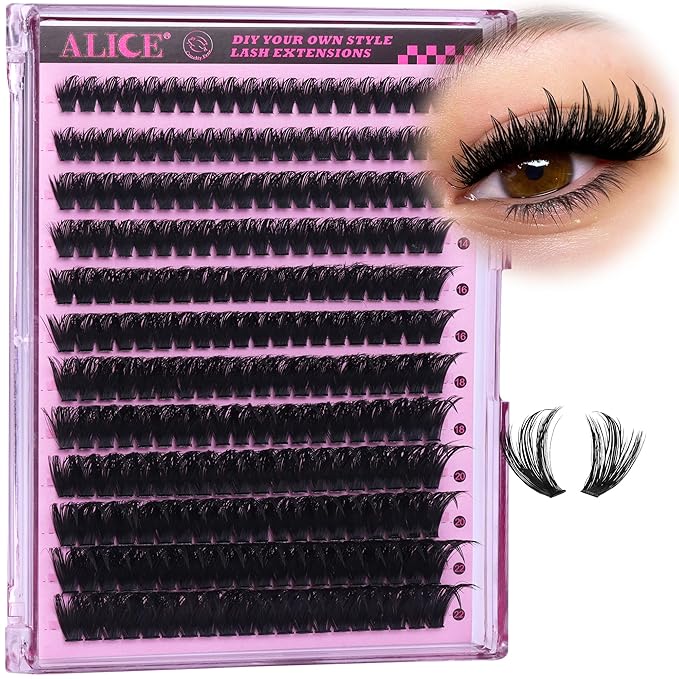 ALICE Lash Clusters Eyelash Clusters Manga Wispy Cluster Eyelash Extensions Fluffier Volume 12-22mm CC-Curly Individual Lashes with Spikes Fairy DIY Salon Lash Extensions 240 Pcs