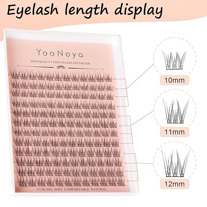 Wispy Cluster Lashes 144 Pcs 10-12mm Mix Natural Individual Eyelashes Wispy C Curl DIY Cluster Eyelash Extensions Super Thin Band Eyelashes (QF-10-12mm)