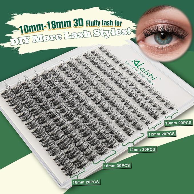 Lash Clusters Kit, DIY 3D Cluster Eyelash Extensions 10‑18mm,120pcs Fluffy D Curl Soft Natural Lashes with Bond and Seal,Remover,Tweezers–Fake Cat Eye Wispy Individual Clusters MIX1-1-L