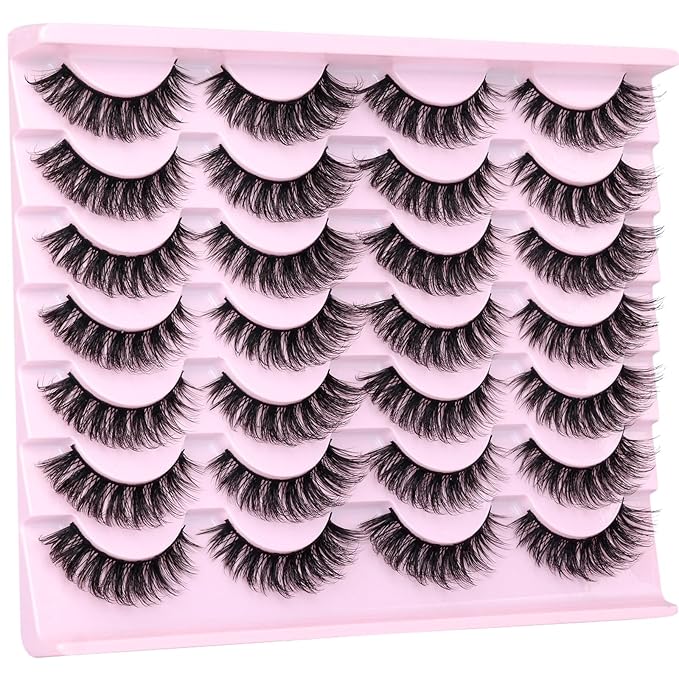 False Eyelashes Russian Strip Lashes Cat Eye Lashes Volume False Lashes D-Curly Fake Lashes zanlufly Reusable 14 Pairs Lashes Pack