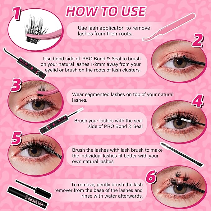 PRO LASHBEAUTY Lash Clusters Kit with Lash Bond and Seal Eyelash Applictor Lash Remover DIY Lash Extension Kit for Beginner Waterproof Resuable Eyelash Extensions at Home (Bloomy,8-18mix)