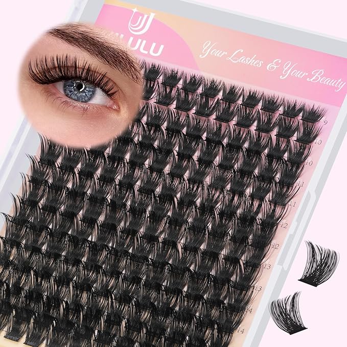 Lash Clusters Kit for DIY Lash Extension at Home, False Eyelashes Set with Bond and Seal, Remover, Tweezers, D Curl Wispy Individual Clusters Lashes Eye Lash Extensions Kit (U02 DIY Lash Kit)