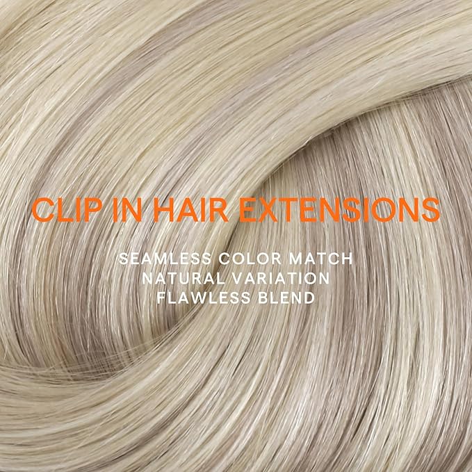 Full Shine Blonde Clip in Extensions Real Human Hair Remy Clip in Hair Extensions Human Hair Nordic Ash Blonde to Platinum Human Hair Extensions 7 Pcs 14 Inch 120 G