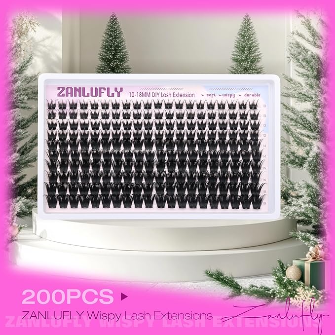 Wispy Lash Clusters Natural Lash Extensions D-curly Eyelash Clusters DIY Eyelash Extensions 10-18MM Individual Cluster Lashes 200Pcs Cluster Eyelash Extensions by ZANLUFLY