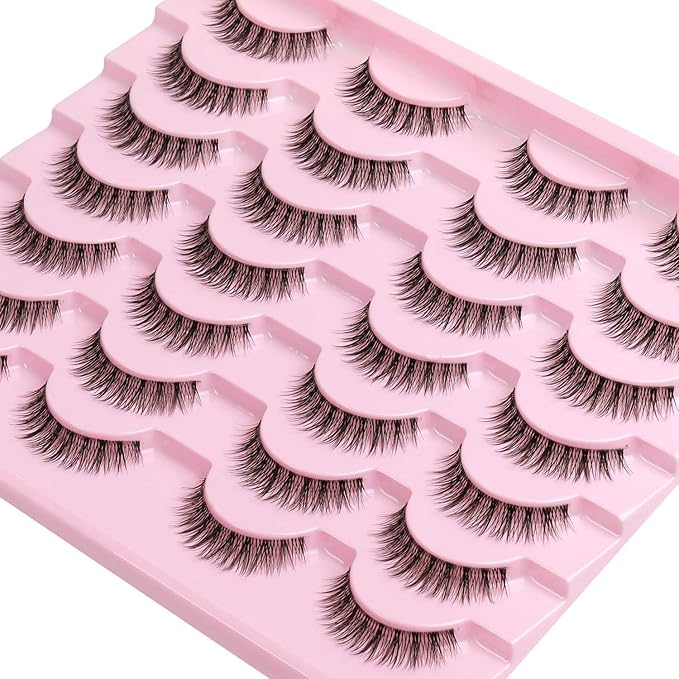 Kiromiro Eyelashes Wispy 10mm False Lashes Natural Look 3D Volume Mink Lashes Short Strip Lashes Pack