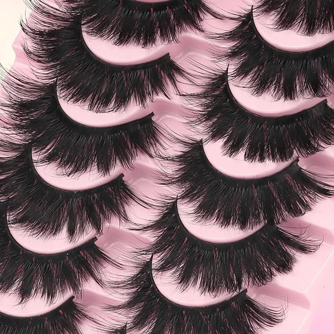 Ahrikiss Lashes Fluffy False Eyelashes 5D Volume Fake Lashes That Look Like Extensions 10 Pairs Soft Thick Strip Lashes Wispy Faux Mink Lashes (D15)