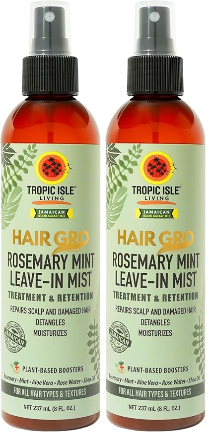 Tropic Isle Living Rosemary Mint Leave-In Conditioner 8oz/ 237ml - Detangles, Moisturizes, Repairs Scalp and Damaged Hair with Natural Formula, Suitable for All Hair Types, Cruelty-Free (Pack of 2)