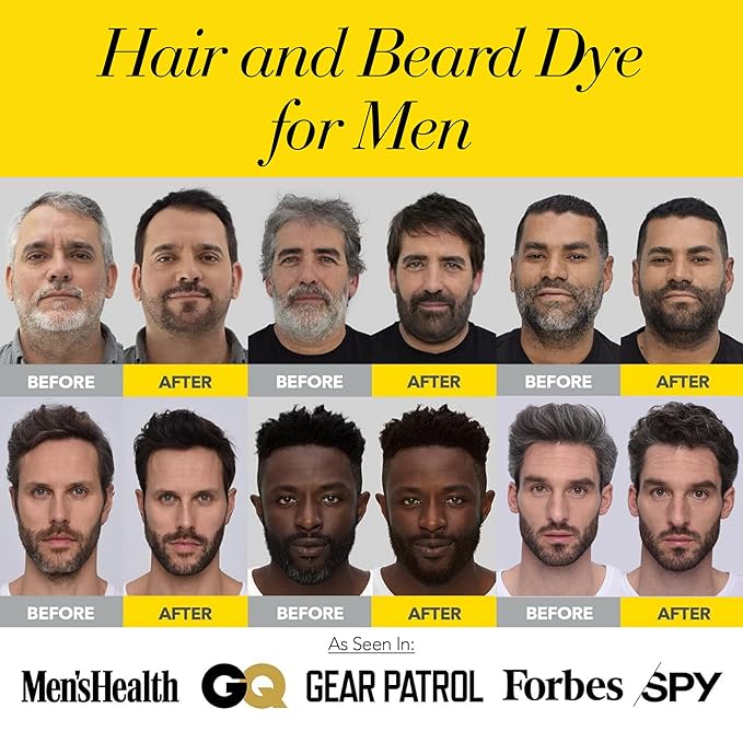 Cleverman Hair & Beard Dye Kit for Men, All-in-One Reusable Mens Hair Color, Natural Gray Coverage, Ammonia-Free Beard Mustache Dye for Men (Black for Black Men)