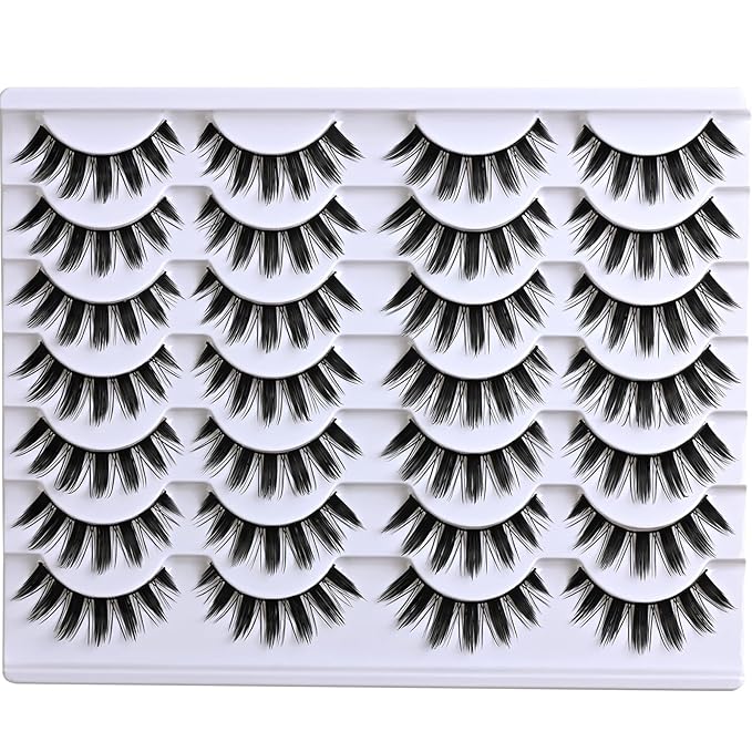 Manga Lashes Wispy Spiky Anime Eyelashes 14 Pairs Doll-Eye Wet Look Cat-Eye Strip Lashes Faux Mink Manhua Eyelash Manga Look Reusable Manhwa False Eyelashes for Beginners