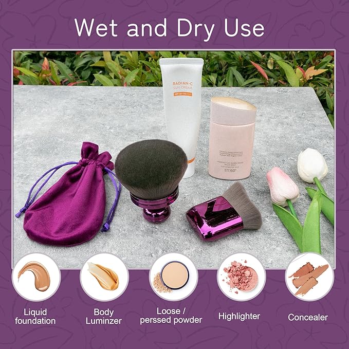 Blend & Blur Extra Large Body Makeup Brush for Self Tanner,Leg Makeup & Bronzer Self Tan Applicator, 3.2inch Wide Round Head Kabuki Brush For Application with Drawstring Bag (Purple) (Purple2)