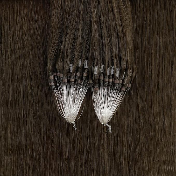 Full Shine Micro Link Hair Extensions Human Hair Dark Brown 14 Inch 50 Grams Micro Bead Hair Extensions Real Human Hair Cold Fusion Extensions Soft Remy Hair for Women