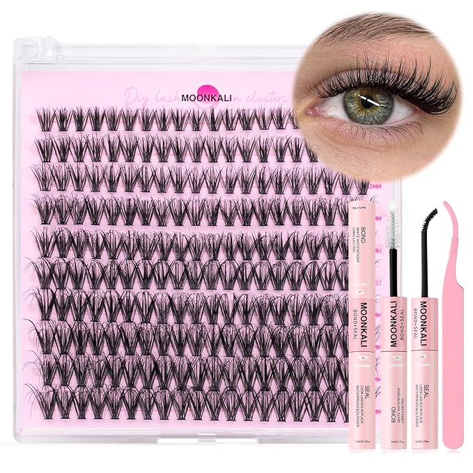 Natural Lash Clusters Kit Wispy Eyelash Clusters D Curly Waterproof Cluster Eyelash Extensions With Lash Glue Bond and Seal and Eyelash Tweezers Luxury 30D Individual Cluster Lashes Kit