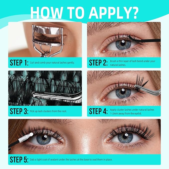 Lash Clusters Wispy 280PCS Eyelash Clusters 50D Lashes Clusters 9-16mm Cluster Eyelash Extensions Individual Lashes Soft Eyelashes Clusters with Thin Band False Eyelashes at Home(50D,D-Mix9-16mm)