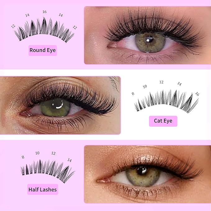 VEYESBEAUTY Lash Clusters Kit Eyelash Extensions Thin & Invisible Band DIY Individual False Eyelashes Newbie's Five-Second Series Wispy Lash Tray for Self-application, Manga Lash 8-16mm Mixed Length
