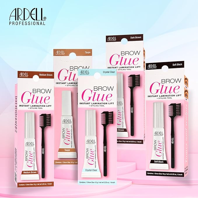 Ardell Brow Glue Crystal Clear - Instant Lamination Brow Gel with Styling Brush, All-day Extreme Hold Eyebrow Gel Clear for Fluffy, Defined Brows, 0.35 oz