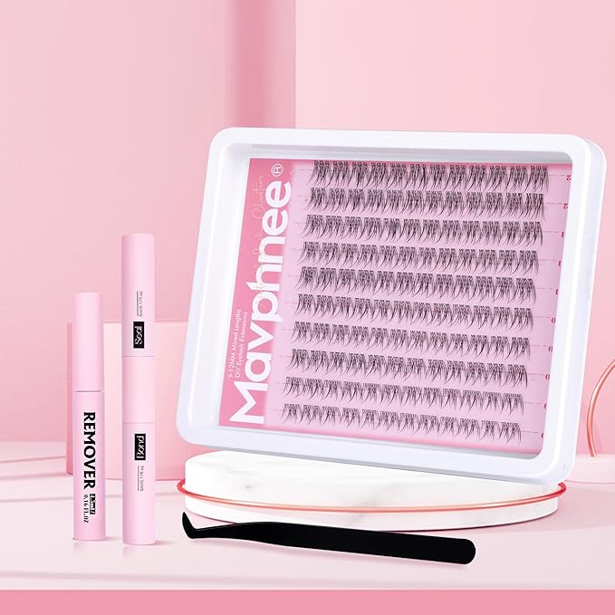 Natural Lash Clusters Kit Wispy Eyelash Clusters Clear Band Lashes Clusters CC-Curly Individual Lashes Kit DIY Lash Extension Kit Cluster Eyelash Extension Waterproof Lash Bona and Seal and Remover